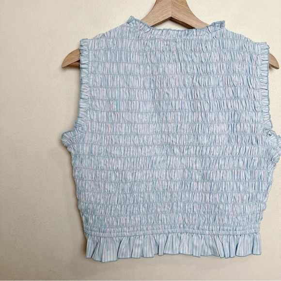 Label Ritu Kumar Womens  Medium Blue Pink Smocked Crop Top - Picture 9 of 11